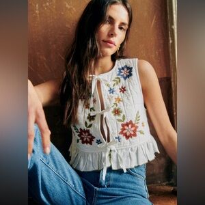 Sezane Orane Jacket Floral Embroidered White Top